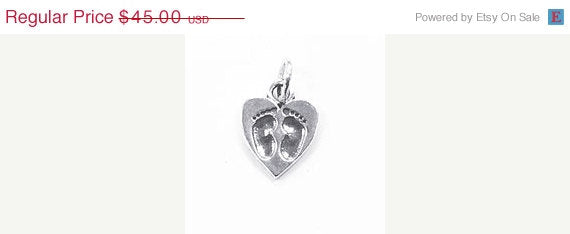 5pc Baby Footprints Heart Sterling Silver Charm Pendant Wholesale - SP567 - BeadPrism