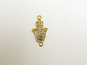 Micro Pave Set Hamsa with Evil Eye, gold plated, Hand of the Fatima Connector Charm - Rf105GP - BeadPrism