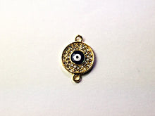 Load image into Gallery viewer, Micro Pave Set Evil Eye Disc, Gold Plated, Bling Rhinestone Crystal Connector Charm - Rf106GP - BeadPrism