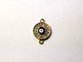 Micro Pave Set Evil Eye Disc, Gold Plated, Bling Rhinestone Crystal Connector Charm - Rf106GP - BeadPrism