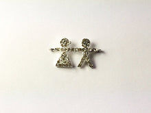 Load image into Gallery viewer, Micro Pave Set Rhinestone Bling Boy Girl, Silver Plated, Connector Charm - Rf104SP - BeadPrism