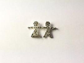 Micro Pave Set Rhinestone Bling Boy Girl, Silver Plated, Connector Charm - Rf104SP - BeadPrism