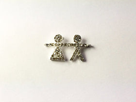 Micro Pave Set Rhinestone Bling Boy Girl, Silver Plated, Connector Charm - Rf104SP - BeadPrism
