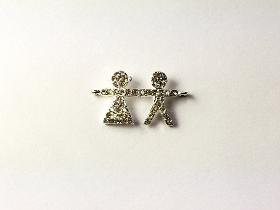 Micro Pave Set Rhinestone Bling Boy Girl, Silver Plated, Connector Charm - Rf104SP - BeadPrism