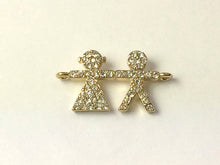 Load image into Gallery viewer, Micro Pave Set Rhinestone Boy Girl, Gold Plated, Bling Connector Charm - Rf104GP - BeadPrism