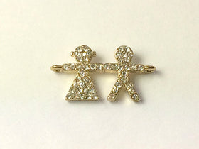 Micro Pave Set Rhinestone Boy Girl, Gold Plated, Bling Connector Charm - Rf104GP - BeadPrism