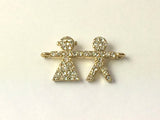 Micro Pave Set Rhinestone Boy Girl, Gold Plated, Bling Connector Charm - Rf104GP