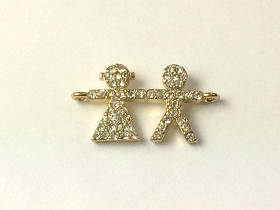 Micro Pave Set Rhinestone Boy Girl, Gold Plated, Bling Connector Charm - Rf104GP - BeadPrism