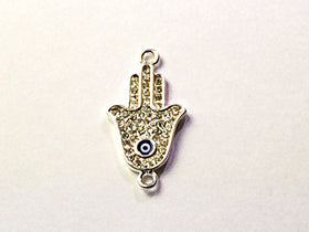 Pave Set Hamsa Evil Eye, Silver Plated Hand of Fatima, Rhinestone Crystal Connector Charm - Rf105SP - BeadPrism