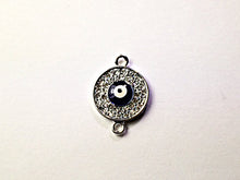 Load image into Gallery viewer, Micro Pave Set Evil Eye Disc, Silver Plated, Bling Rhinestone Crystal Connector Charm - Rf106SP - BeadPrism