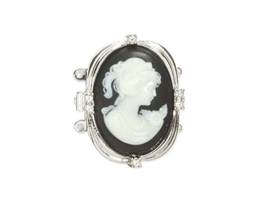Cameo Clasp 3 Strand Silver Plated with Crystal 30x24mm, Made in Germany, Designer Clasp - CLSP57SP - BeadPrism