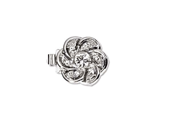 Flower Clasp Silver Plated with Crystal 15mm, Made in Germany, Designer Clasp - BBF026SP - BeadPrism