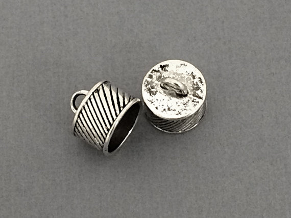 2 Kumihimo Caps Bail, Large End Caps 16mm w/14mm Inner Diameter Silver Plated Pewter Caps -PBF351 - BeadPrism