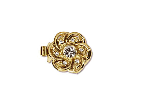 Flower Clasp Gold Plated with Crystal 15mm, Made in Germany, Designer Clasp - CL025GP - BeadPrism