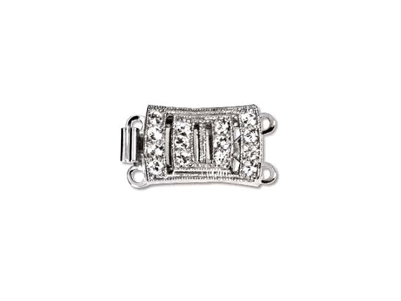2 Strand Clasp Silver Plated with Crystal 18x10mm, Made in Germany, Designer Clasps - BBF024SP-2 - BeadPrism
