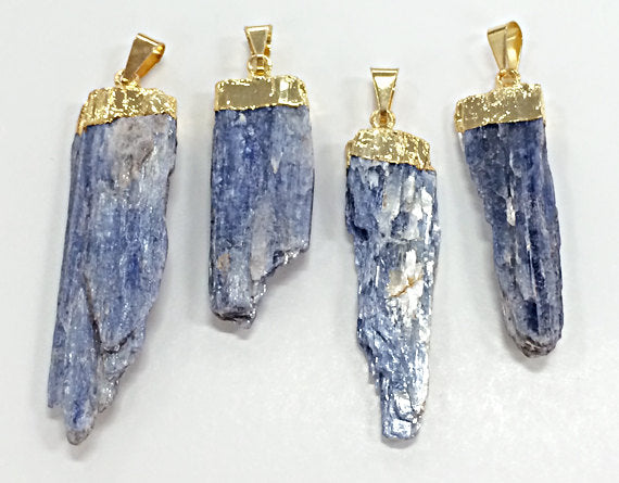 Raw Blue Kyanite Pendant with Gold Electro Plated Cap - DP5Kyanite 1 - BeadPrism