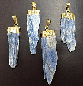 Raw Blue Kyanite Pendant with Gold Electro Plated Cap - DP5Kyanite 1 - BeadPrism