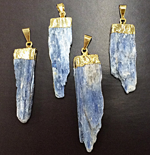 Raw Blue Kyanite Pendant with Gold Electro Plated Cap - DP5Kyanite 1 - BeadPrism
