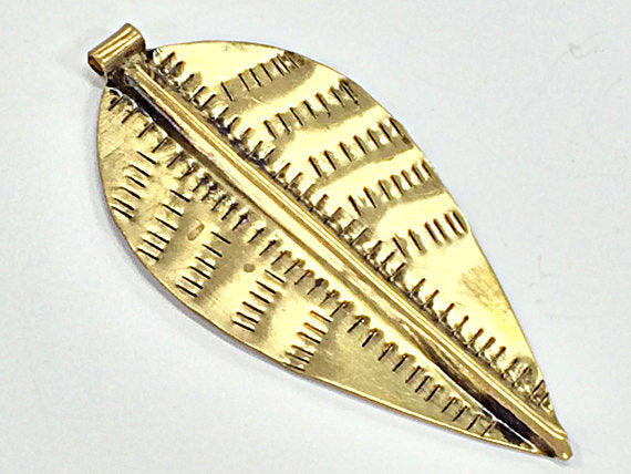 Large Brass Leaf Pendant - Antiqued Stamped 3.5Inch - Boho Tribal - AP128 - BeadPrism
