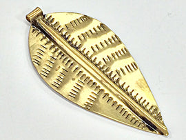 Large Brass Leaf Pendant - Antiqued Stamped 3.5Inch - Boho Tribal - AP128 - BeadPrism