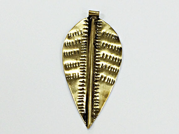 Large Brass Leaf Pendant - Antiqued Stamped 3.5Inch - Boho Tribal - AP128 - BeadPrism