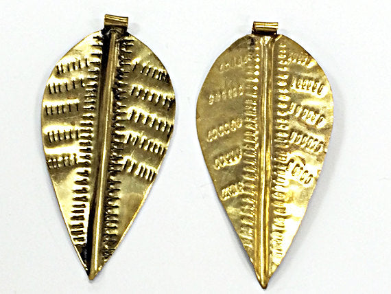 Large Brass Leaf Pendant - Antiqued Stamped 3.5Inch - Boho Tribal - AP128 - BeadPrism