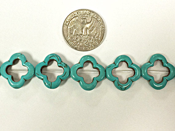 20mm Turquoise Blue Howlite Quatrefoil 4 Leaf Clover Gemstone Beads 16 Inch strand -  SMAG021 - BeadPrism