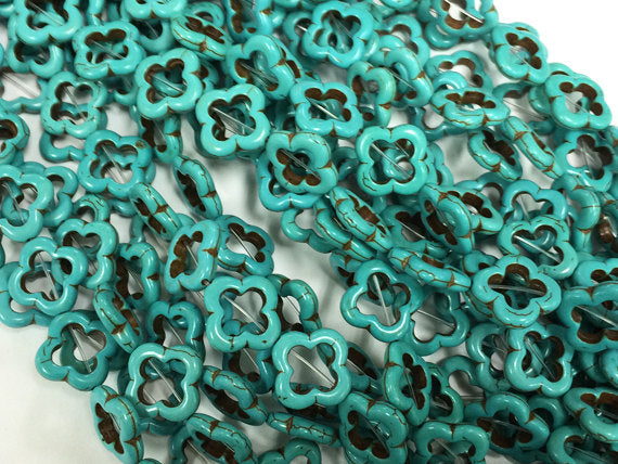 20mm Turquoise Blue Howlite Quatrefoil 4 Leaf Clover Gemstone Beads 16 Inch strand -  SMAG021 - BeadPrism