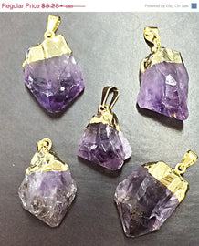 Raw Amethyst Crystal Point Gold Capped Pendant 1