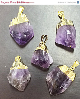 Raw Amethyst Crystal Point Gold Capped Pendant 1" Amethyst Nugget Electroplated gold Cap - BeadPrism