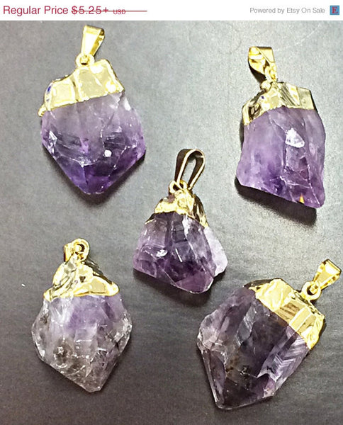 Raw Amethyst Crystal Point Gold Capped Pendant 1" Amethyst Nugget Electroplated gold Cap - BeadPrism