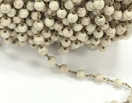 40% OFF 3 Foot Ivory White Howlite 8mm Beaded Rosary Chain by foot - White Rosary Chain Gold CH227 - BeadPrism