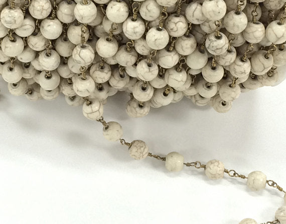 40% OFF Ivory White Howlite 8mm Beaded Rosary Chain by foot - White Rosary Chain Gold CH227 - BeadPrism