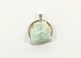 Raw Aquamarine Silver Bail Pendant, Freeform Crystal Point Pendant, 1