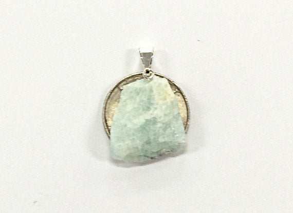 Raw Aquamarine Silver Bail Pendant, Freeform Crystal Point Pendant, 1" Aquamarine Nugget - DP5-Aqua - BeadPrism
