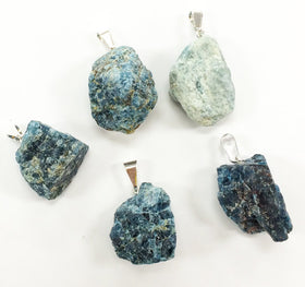 Raw Apatite Silver Bail Pendant Freeform Crystal Point Pendant 1 Inch Apatite Nugget - DP5-Apatite - BeadPrism