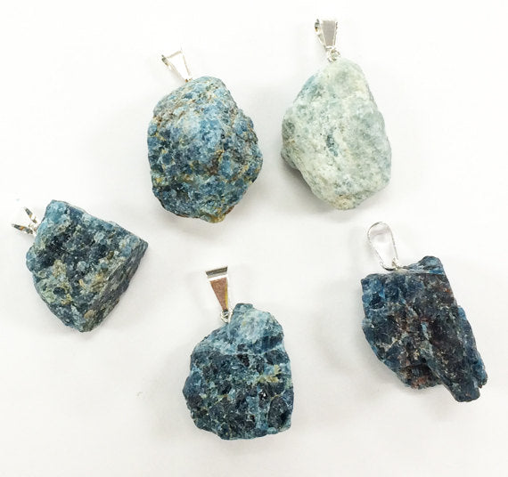 Raw Apatite Silver Bail Pendant Freeform Crystal Point Pendant 1 Inch Apatite Nugget - DP5-Apatite - BeadPrism