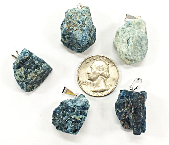 Raw Apatite Silver Bail Pendant Freeform Crystal Point Pendant 1 Inch Apatite Nugget - DP5-Apatite - BeadPrism