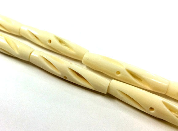 23 Pcs Carved Hairpipe Ivory/White color Bone Spacer Beads, Tribal,  Ethnic - B14W - BeadPrism