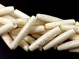 23 Pcs Bone Spacer Beads Carved Hairpipe Ivory White, Tribal Ethnic Natural Bone Beads - B9W - BeadPrism