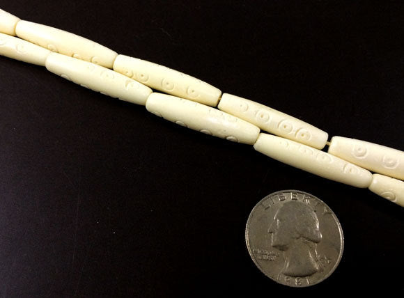 23 Pcs Bone Spacer Beads Carved Hairpipe Ivory White, Tribal Ethnic Natural Bone Beads - B9W - BeadPrism
