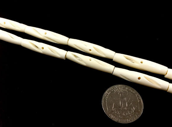 23 Pcs Carved Hairpipe Ivory/White color Bone Spacer Beads, Tribal,  Ethnic - B14W - BeadPrism