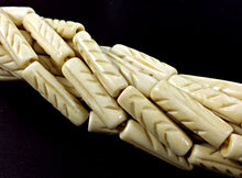 Load image into Gallery viewer, 29 Pcs Carved Tube Ivory/Cream Color Bone Spacer Beads, Tribal, Wholesale - B11C - BeadPrism