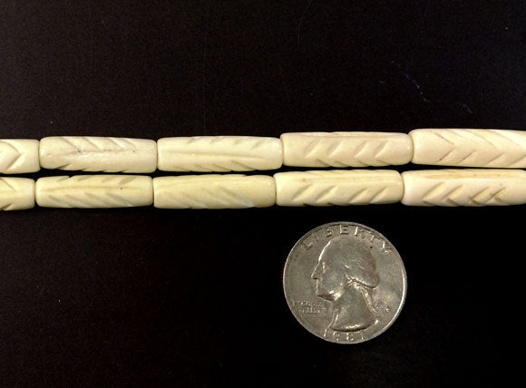 29 Pcs Carved Tube Ivory/Cream Color Bone Spacer Beads, Tribal, Wholesale - B11C - BeadPrism