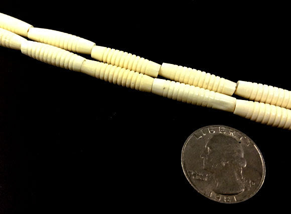 29Pcs Natural Bone Spacer Beads, Carved Hairpipe Ivory White Tribal Ethnic Bead Strand - B10W - BeadPrism