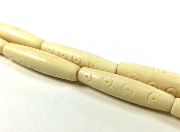 23 Pcs Bone Spacer Beads Carved Hairpipe Ivory White, Tribal Ethnic Natural Bone Beads - B9W - BeadPrism