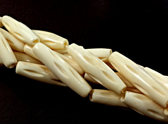 23 Pcs Carved Hairpipe Ivory/White Color Bone Spacer Beads,Tribal, Ethnic, Wholesale - B8W - BeadPrism