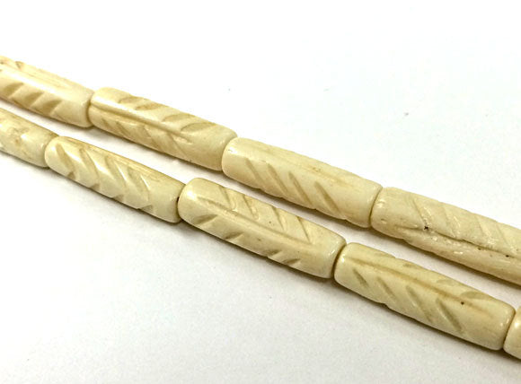 29 Pcs Carved Tube Ivory/Cream Color Bone Spacer Beads, Tribal, Wholesale - B11C - BeadPrism