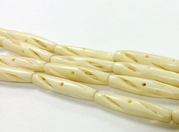 23 Pcs Carved Hairpipe Ivory/Cream Color Bone Spacer Beads,Tribal, Ethnic, Wholesale - B14C - BeadPrism