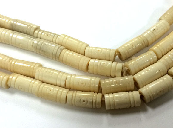 50 Pcs Bone Spacer Beads Carved Tube Ivory Cream Tribal Ethnic Natural Bone Bead Strand - B139C - BeadPrism